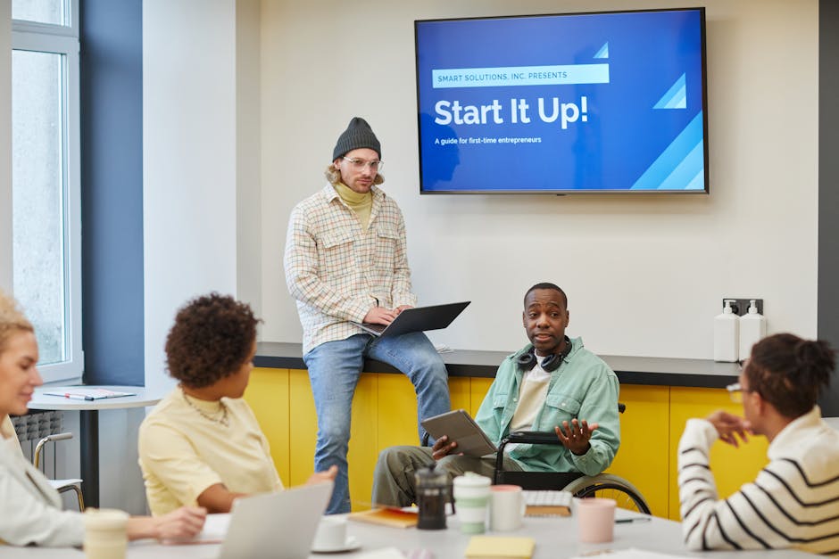 Startup team collaborating in office