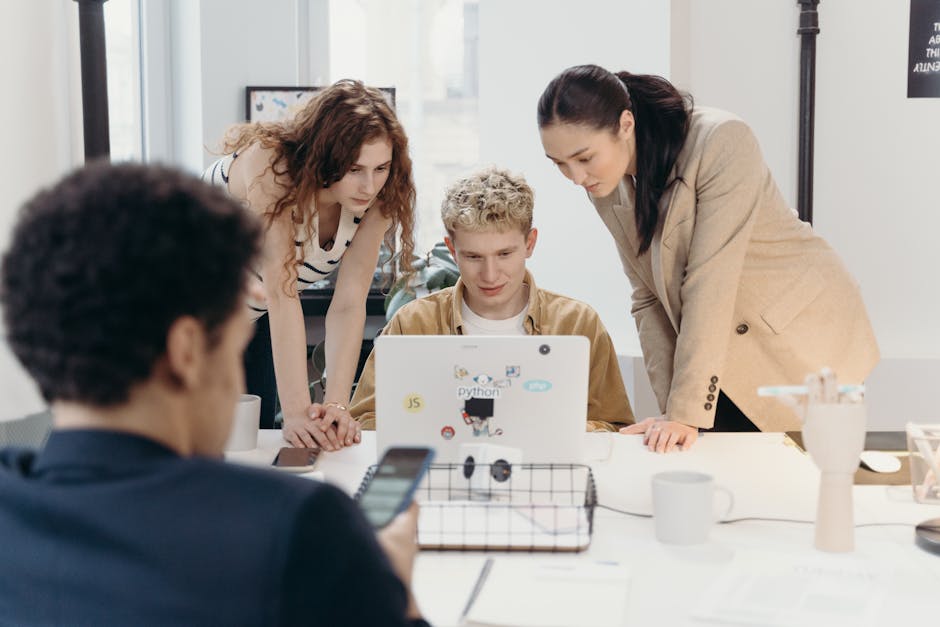 Startup team discussing AI project