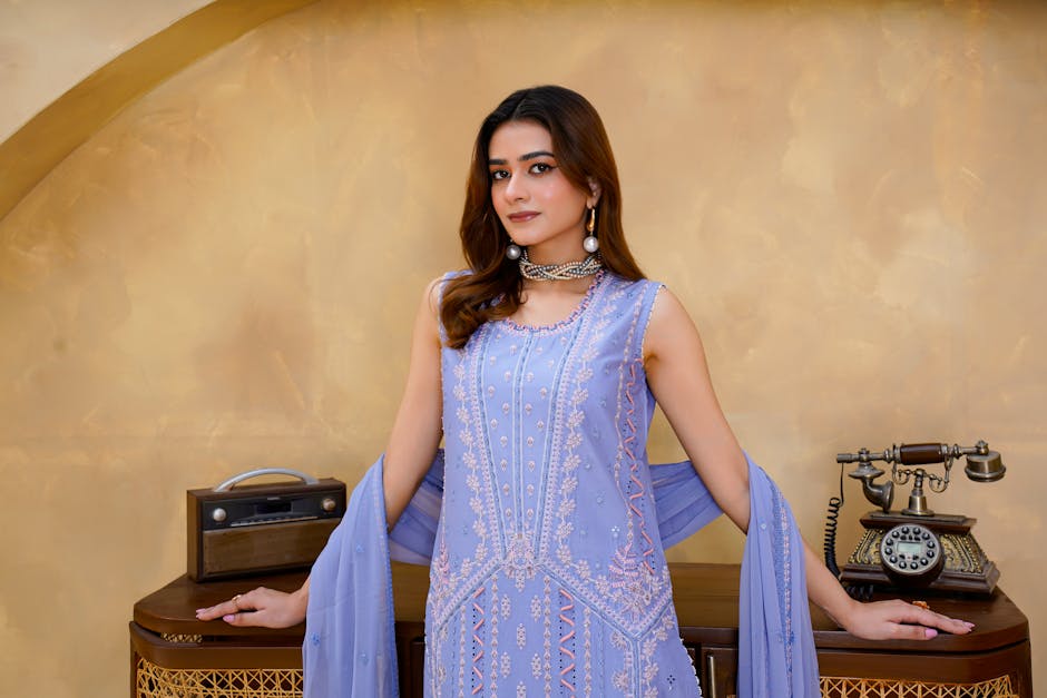 Stylish girl embroidered dress city