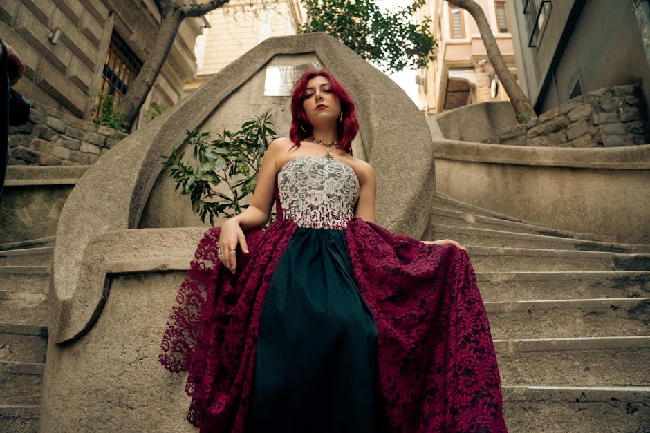 Stylish woman vintage dress Odessa street