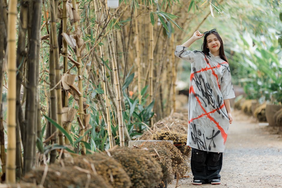 Stylish woman wearing unique handmade dress