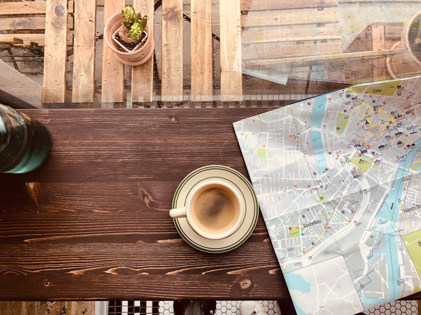 table with map and coffee