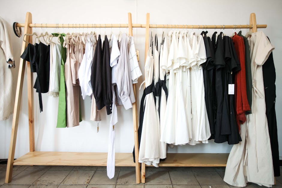 Variety of unique garments displayed in modern showroom