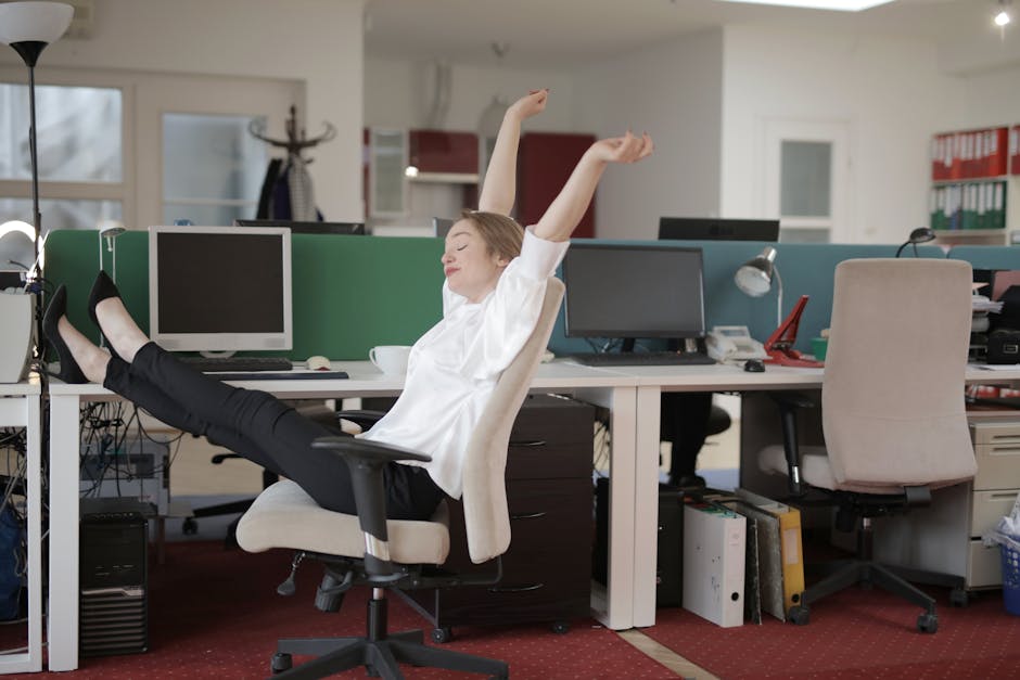 Woman stretching during office break