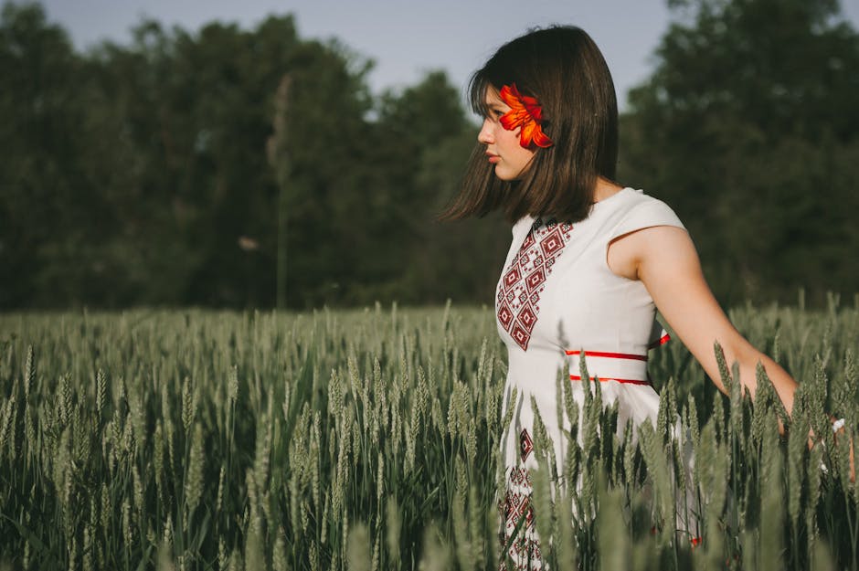 woman walking in embroidered dress