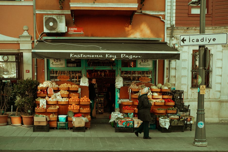 woman walking in vibrant street market