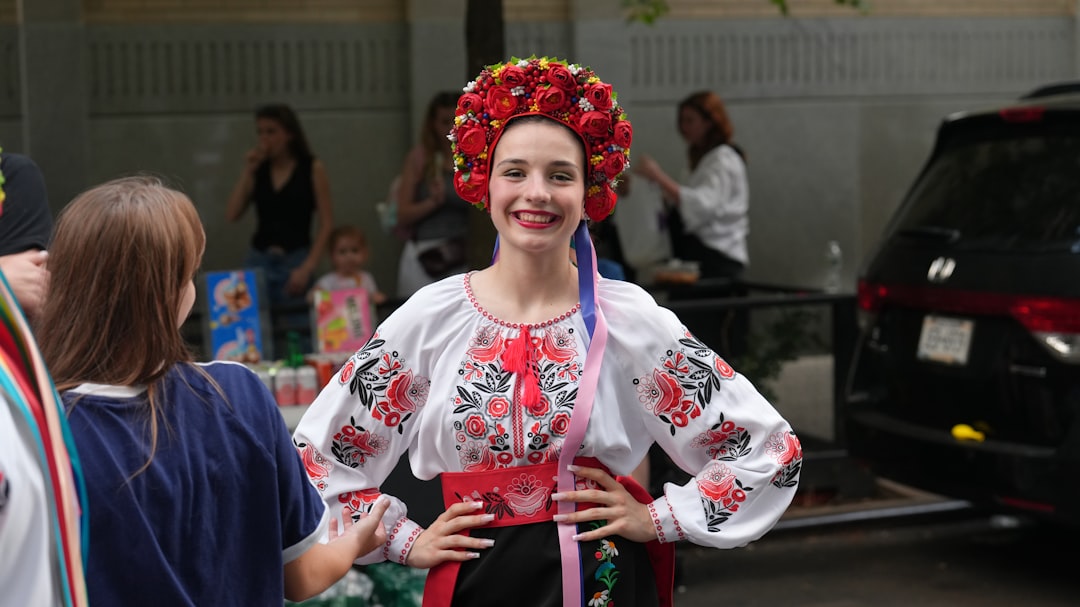 woman wearing modern Ukrainian inspired outfit